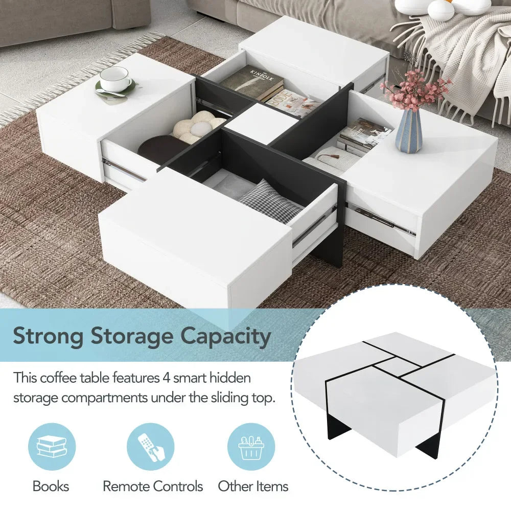Unique Design Coffee Table with Hidden Storage and Sliding Top