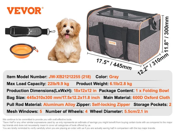 Breathable Pet Carrier Backpack with Wheels and Shoulder Strap