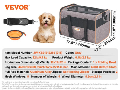 Breathable Pet Carrier Backpack with Wheels and Shoulder Strap