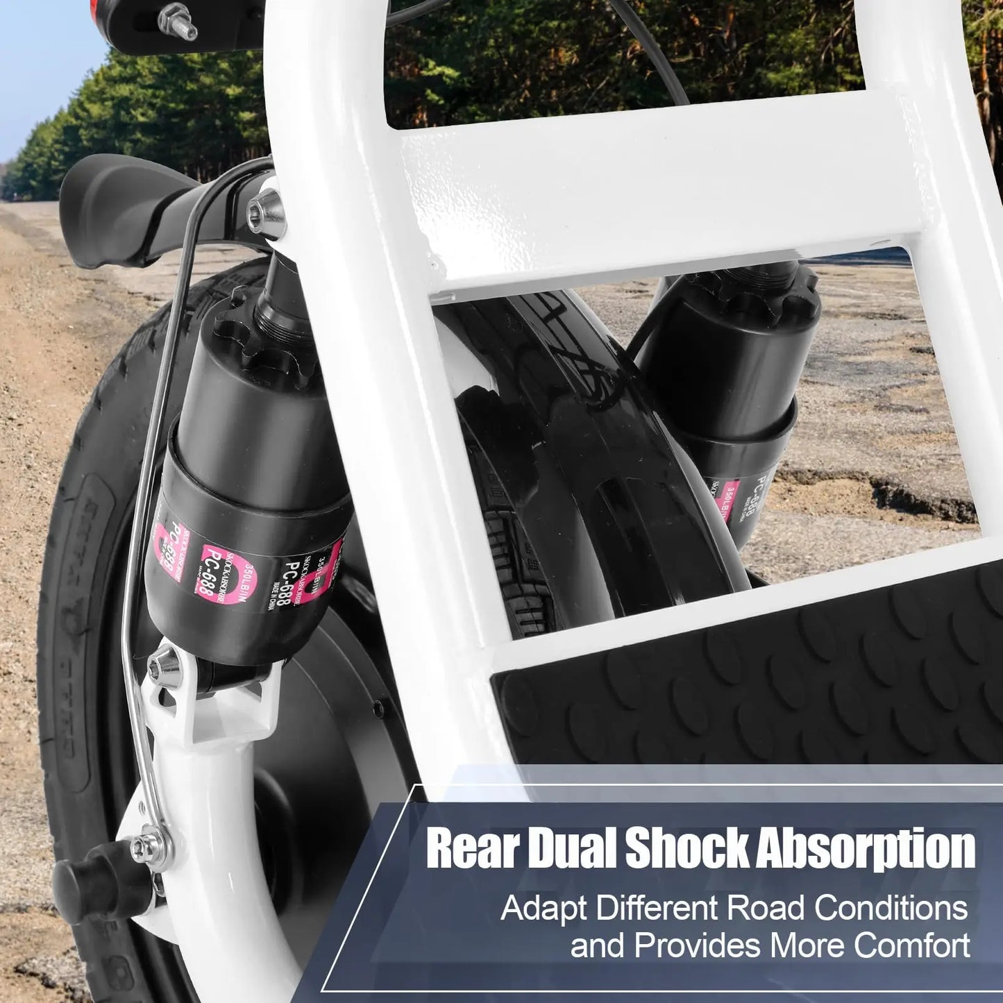 Caroma 500W Electric Scooter with Seat 14 Inch Fat Tire 500Wh Battery 25 Miles Range 20MPH Speed Foldable with Basket and Shock Absorbing System