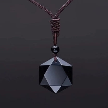 Obsidian Hexagram Pendant Necklace for Protection and Luck