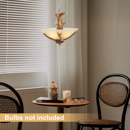 Deer Antler Pendant Lights Adjustable Height Glass Lampshade