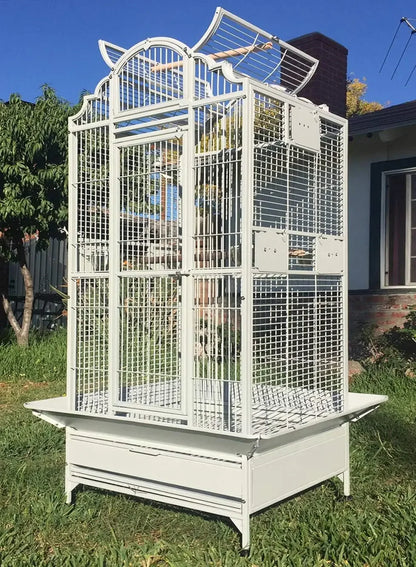 Stylish Wrought Iron Parrot Cage with Play Top and Stand