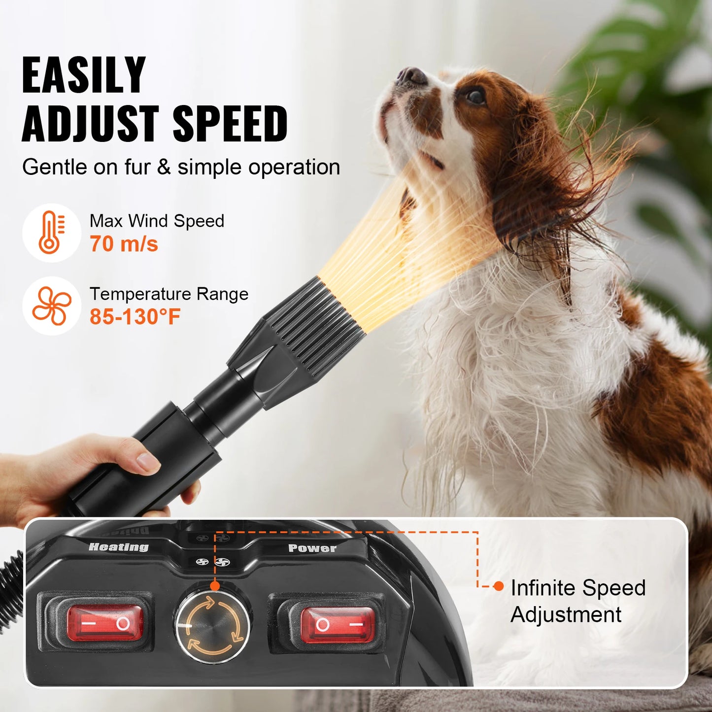 High-Power Adjustable Pet Blow Dryer with Nozzles and Hose