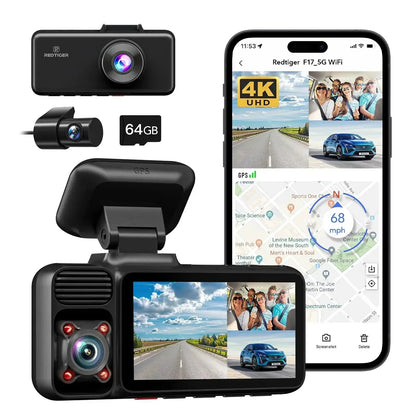 REDTIGER 3 Channel 4K Dash Camera with Night Vision and GPS