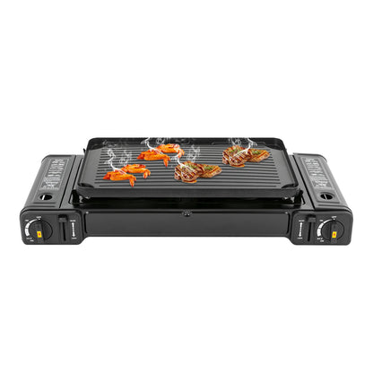 Double Head Barbecue Gas Stove with Grill Tray for Outdoors
