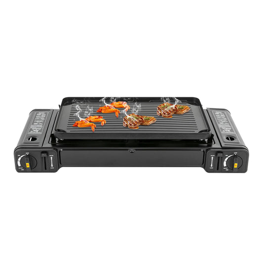 Double Head Barbecue Gas Stove with Grill Tray for Outdoors