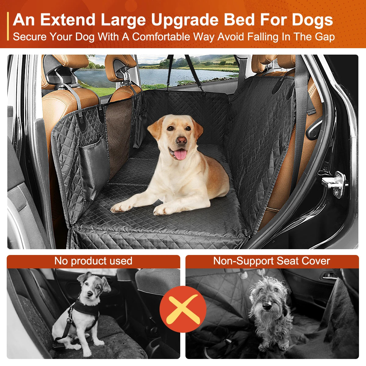 Dog Car Back Seat Extender and Protector Hammock for Pets