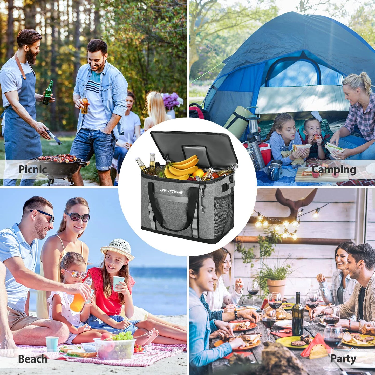 Westtune Collapsible Soft Cooler Bag for Camping and Travel