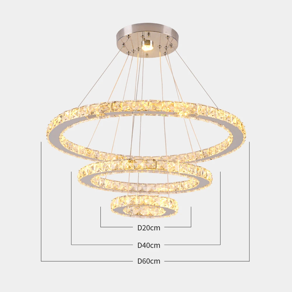 Luxury Crystal Modern Pendant Light DIY Rings Led Dimmable Chandelier Ceiling Lamp for Living Room Decor