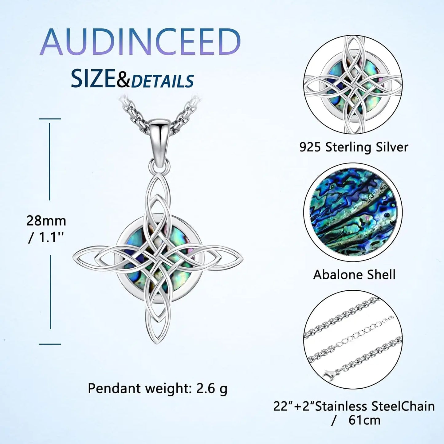 Celtic Knot Cross Necklace Sterling Silver Wiccan Amulet Pendant