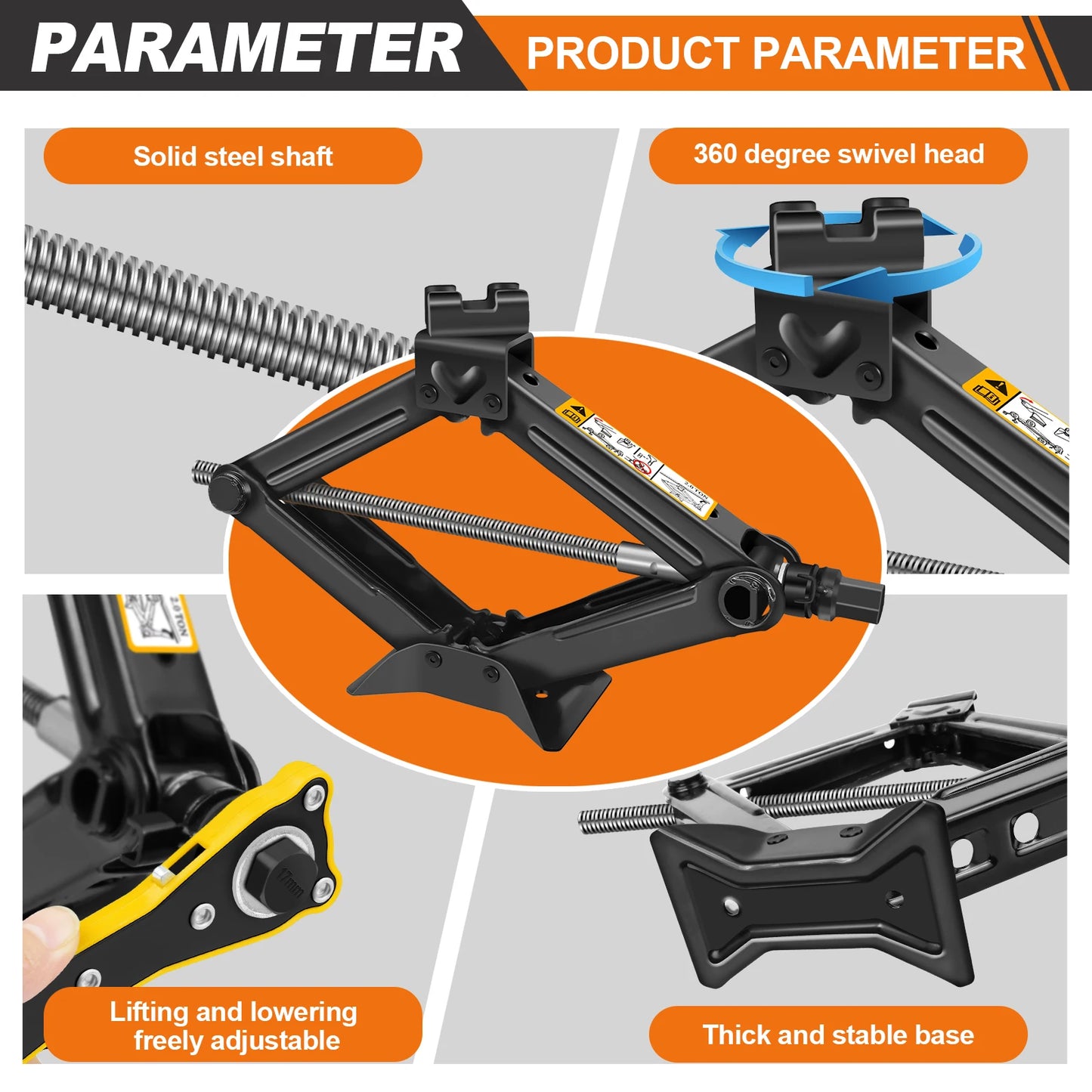 DayPlus Heavy Duty Scissor Jack for 2 Ton Car Lifting