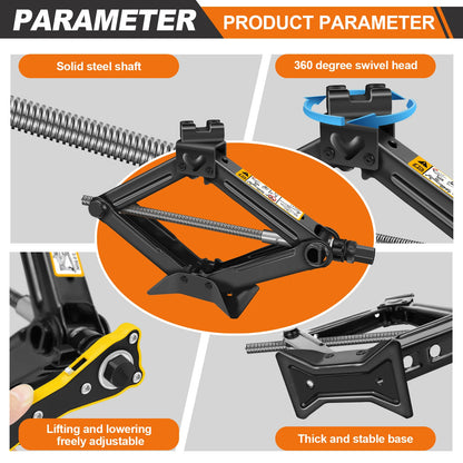 DayPlus Heavy Duty Scissor Jack for 2 Ton Car Lifting