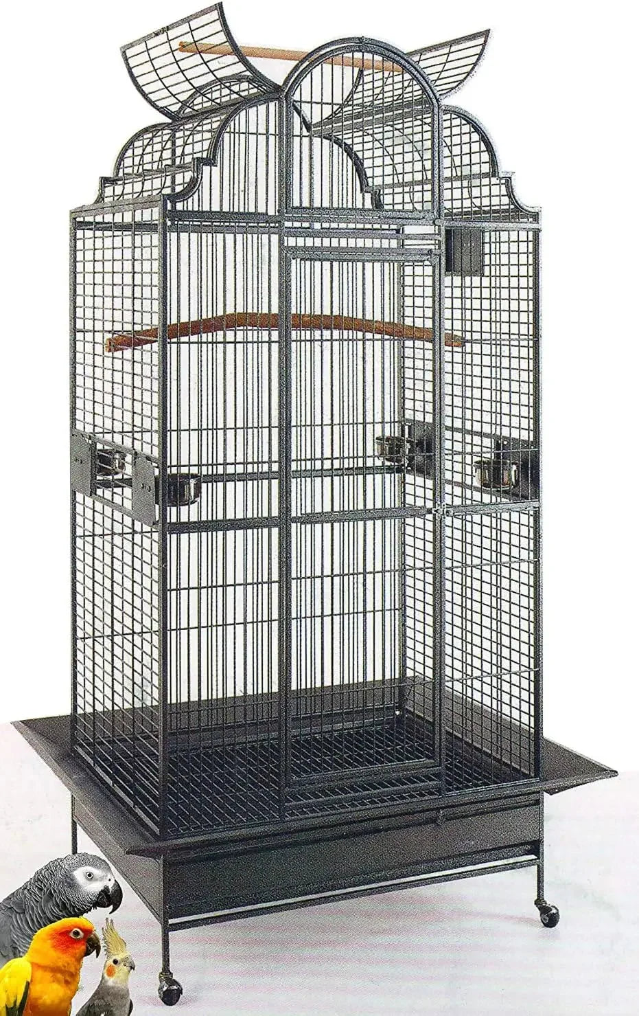 Stylish Wrought Iron Parrot Cage with Play Top and Stand