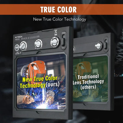Hitbox HB555 Welding Helmet Auto Darkening 3.9x3.1 Inch Large Viewing True Color Solar Battery Powered Welder Mask
