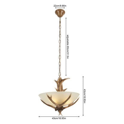 Deer Antler Pendant Lights Adjustable Height Glass Lampshade