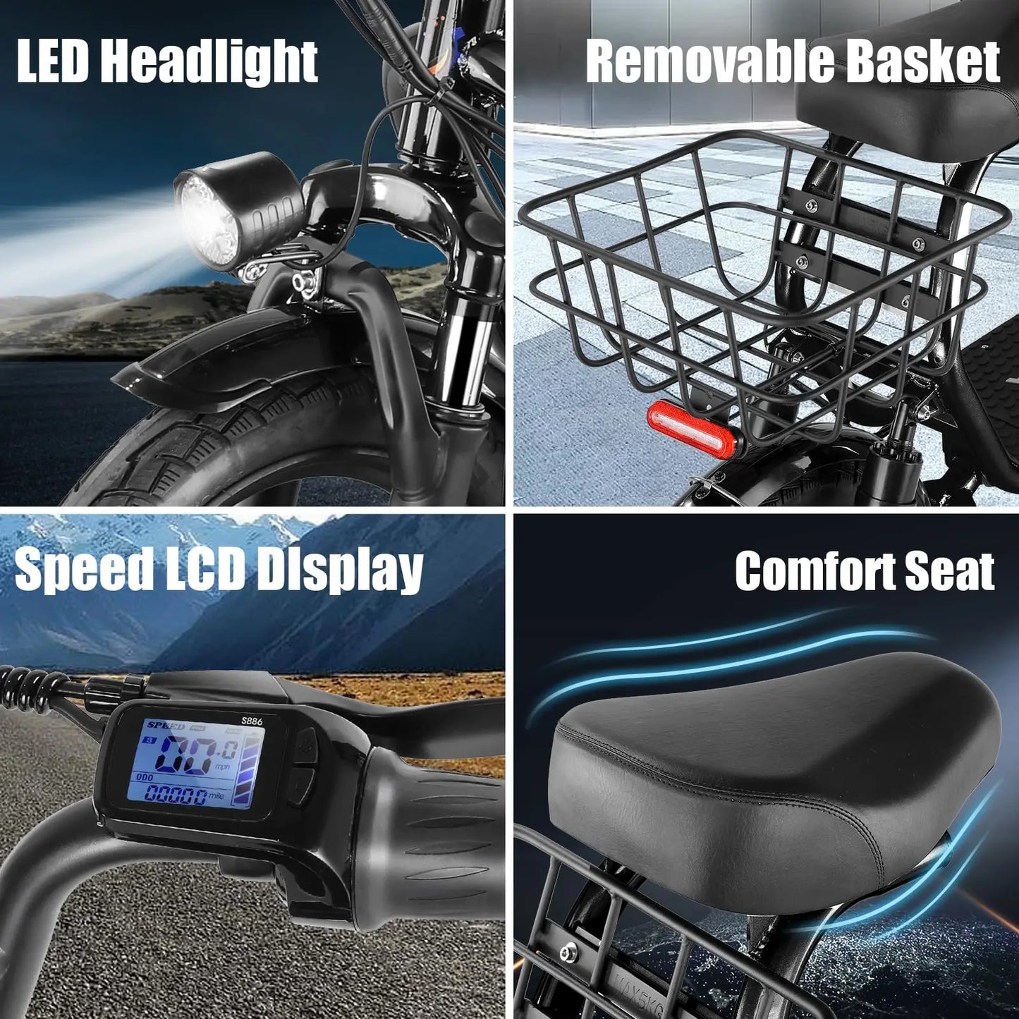 Caroma Electric Scooter with Seat and Shock Absorbing Tires