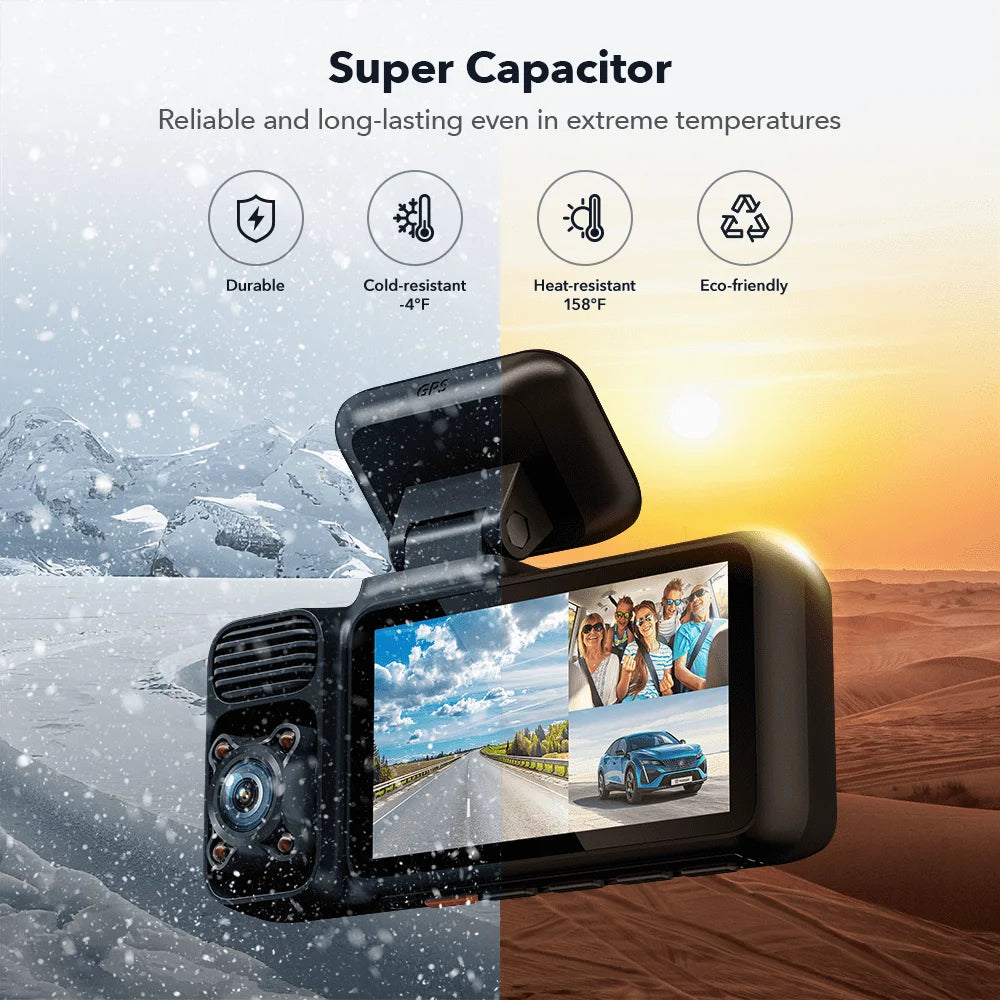 REDTIGER 3 Channel 4K Dash Camera with Night Vision and GPS