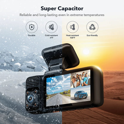 REDTIGER 3 Channel 4K Dash Camera with Night Vision and GPS