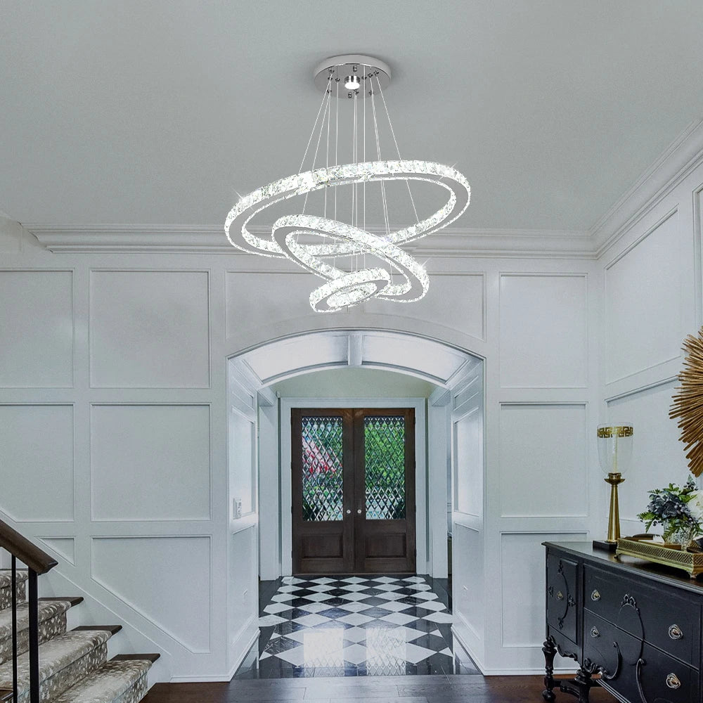 Luxury Crystal Modern Pendant Light DIY Rings Led Dimmable Chandelier Ceiling Lamp for Living Room Decor