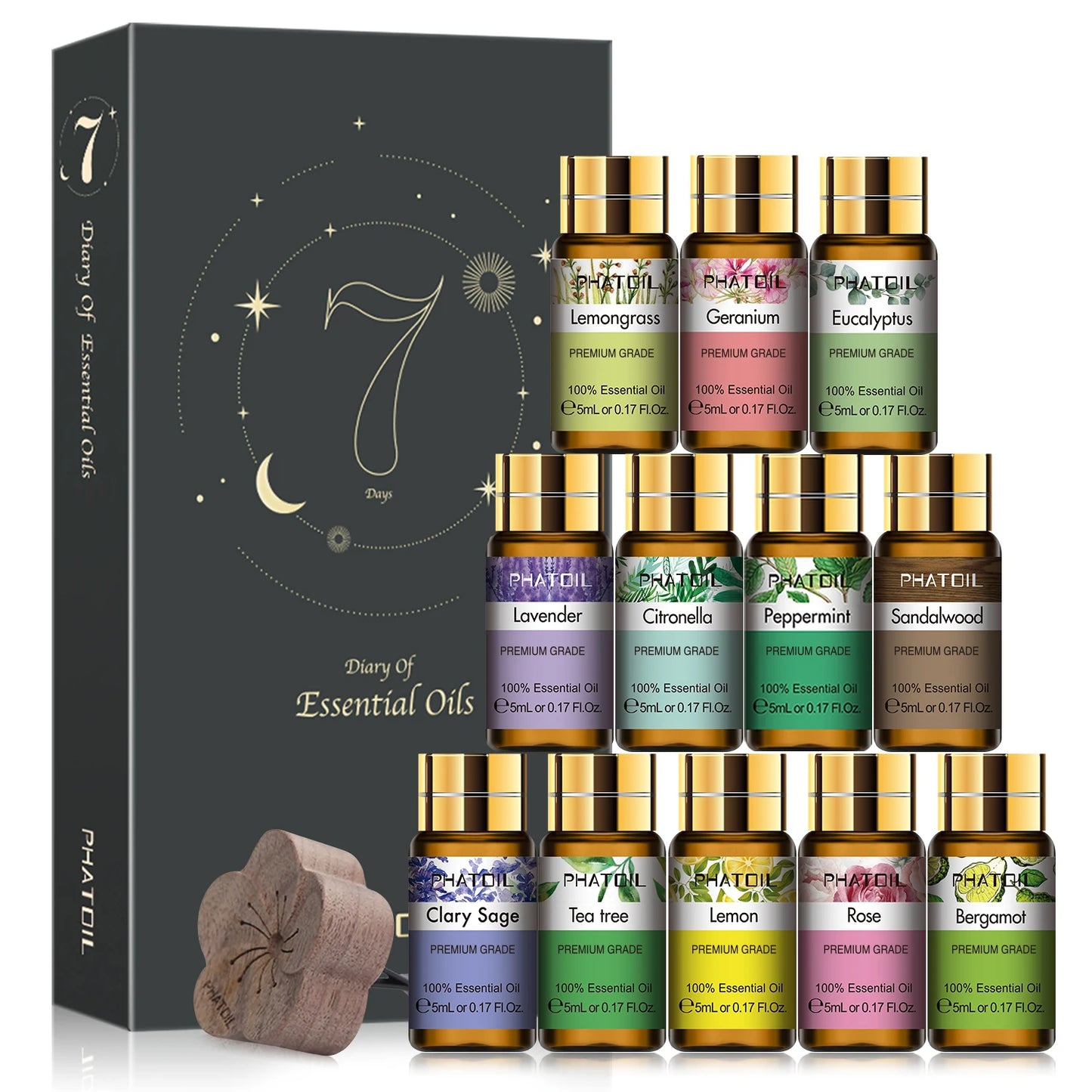 Pure Essential Oils Gift Box for Diffuser and Massage