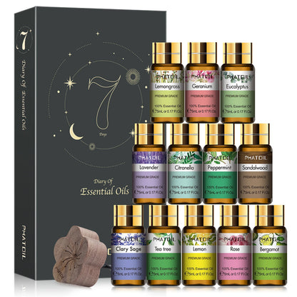 Pure Essential Oils Gift Box for Diffuser and Massage
