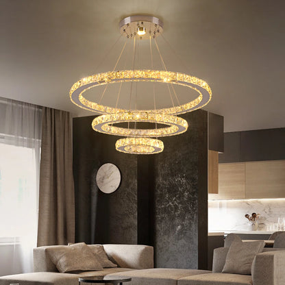 Luxury Crystal Modern Pendant Light DIY Rings Led Dimmable Chandelier Ceiling Lamp for Living Room Decor