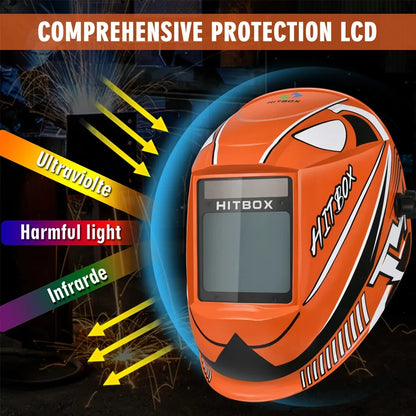Hitbox HB555 Welding Helmet Auto Darkening 3.9x3.1 Inch Large Viewing True Color Solar Battery Powered Welder Mask