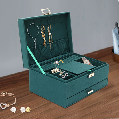3 Layers Large Jewellery Boxes Space-Saving Drawer Box Green