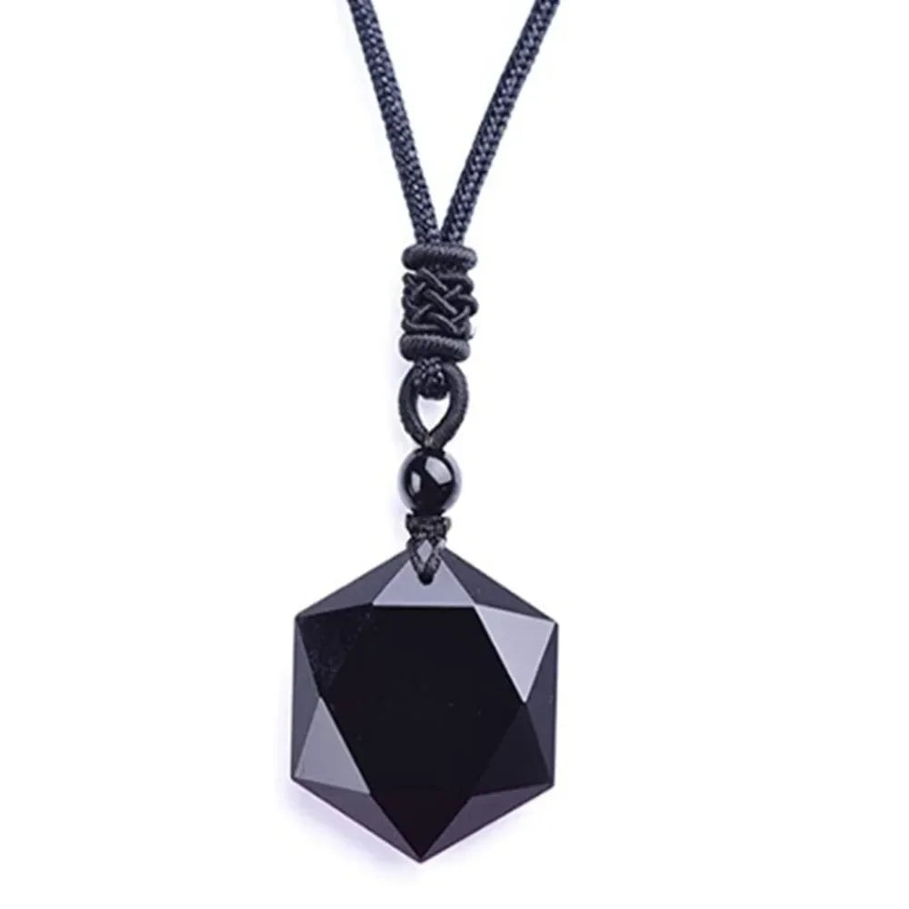 Obsidian Hexagram Pendant Necklace for Protection and Luck