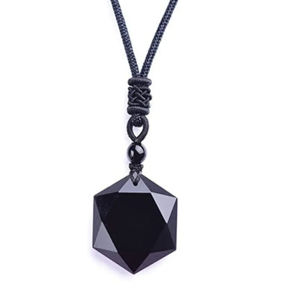 Obsidian Hexagram Pendant Necklace for Protection and Luck