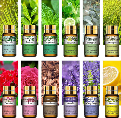 Pure Essential Oils Gift Box for Diffuser and Massage