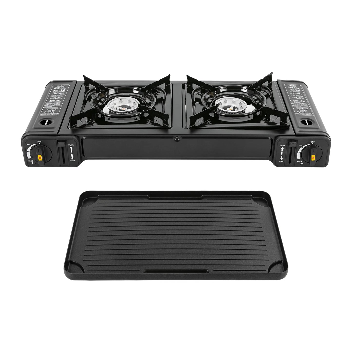 Double Head Barbecue Gas Stove with Grill Tray for Outdoors