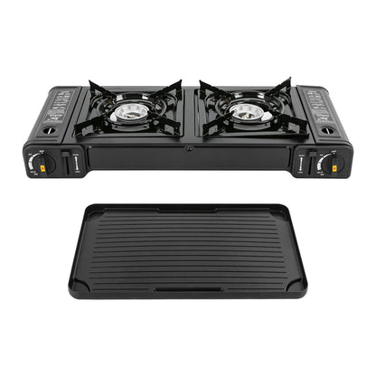 Double Head Barbecue Gas Stove with Grill Tray for Outdoors