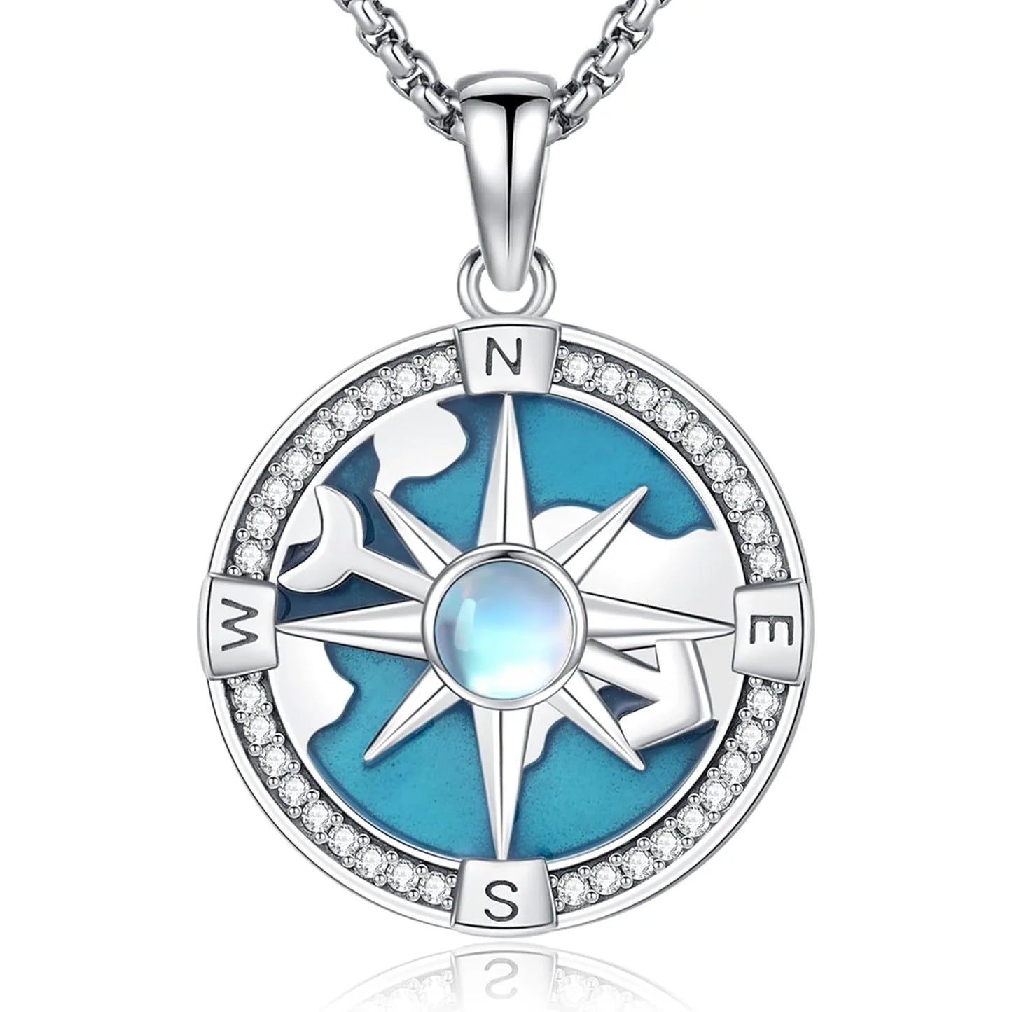 Compass Pendant Necklace in 925 Sterling Silver for Travelers