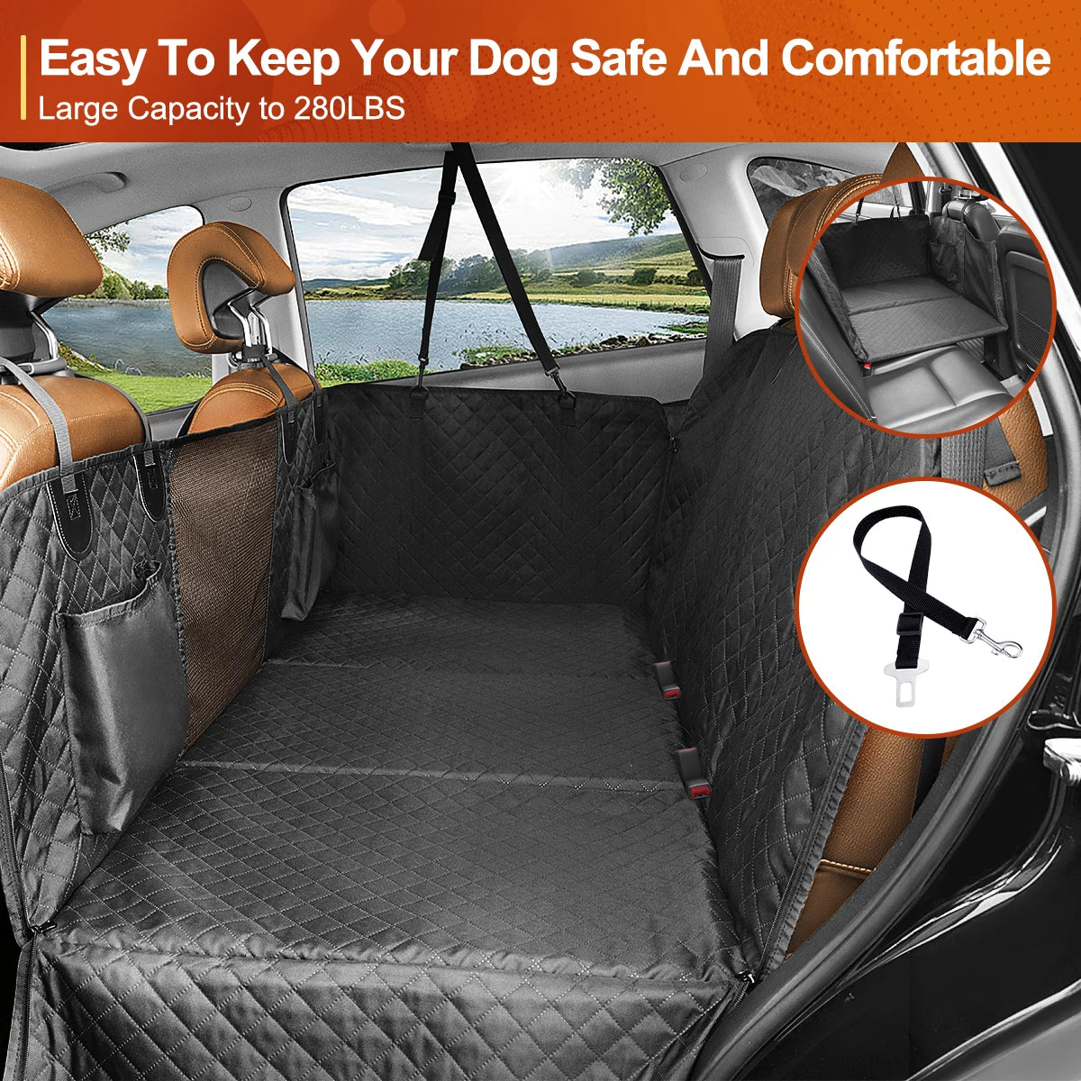Dog Car Back Seat Extender and Protector Hammock for Pets