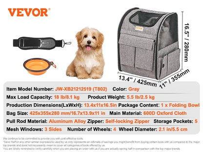 Breathable Pet Carrier Backpack with Wheels and Shoulder Strap