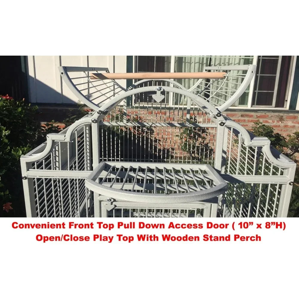 Stylish Wrought Iron Parrot Cage with Play Top and Stand