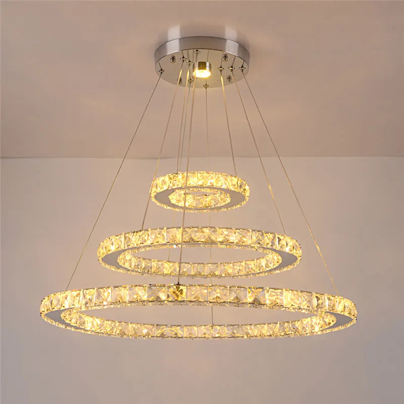 Luxury Crystal Modern Pendant Light DIY Rings Led Dimmable Chandelier Ceiling Lamp for Living Room Decor