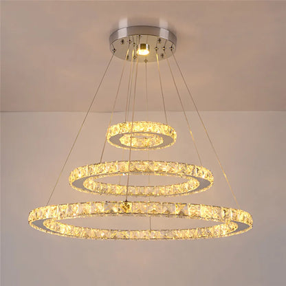 Luxury Crystal Modern Pendant Light DIY Rings Led Dimmable Chandelier Ceiling Lamp for Living Room Decor