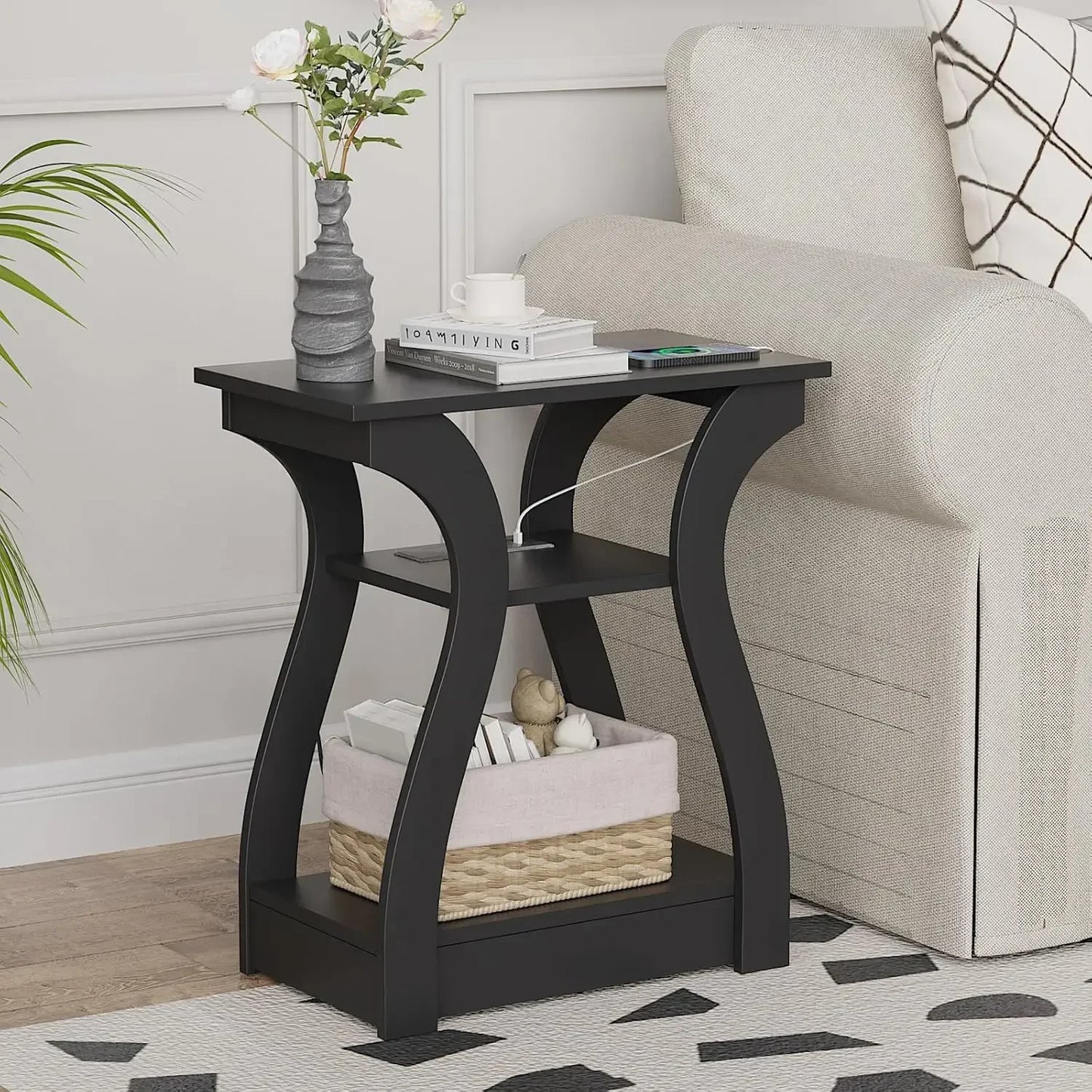 End Table with Charging Station, Side Table with USB Ports