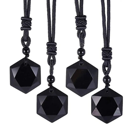 Obsidian Hexagram Pendant Necklace for Protection and Luck