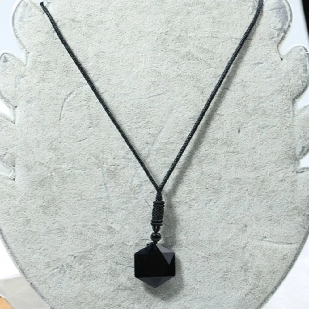 Obsidian Hexagram Pendant Necklace for Protection and Luck