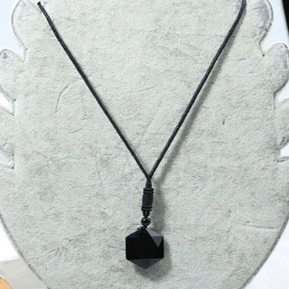 Obsidian Hexagram Pendant Necklace for Protection and Luck
