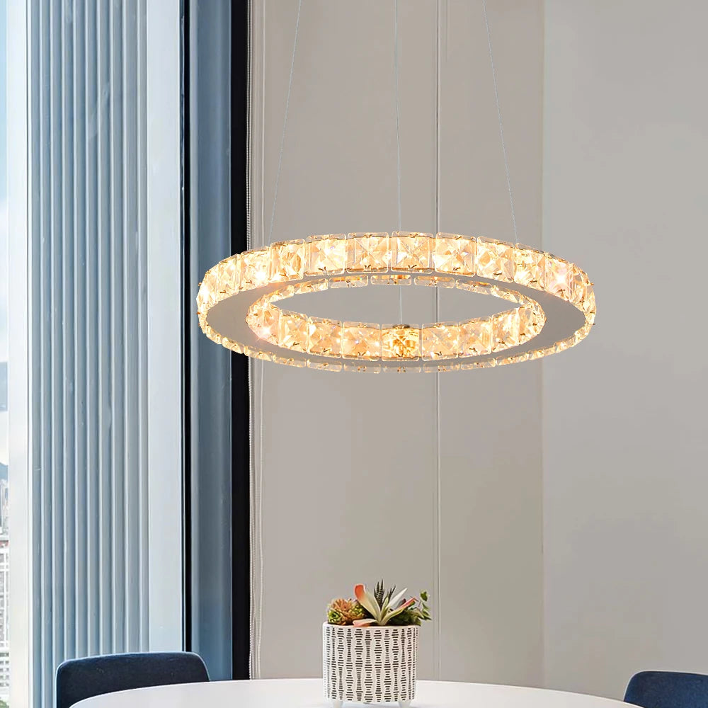 Luxury Crystal Modern Pendant Light DIY Rings Led Dimmable Chandelier Ceiling Lamp for Living Room Decor