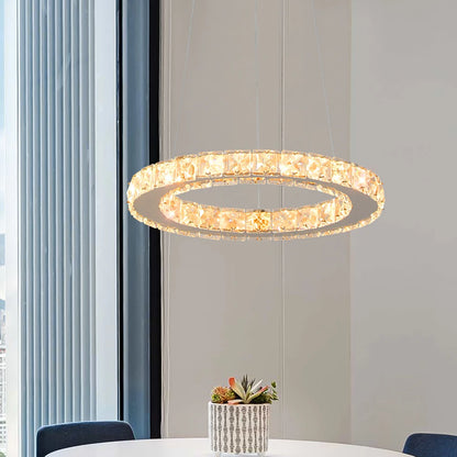 Luxury Crystal Modern Pendant Light DIY Rings Led Dimmable Chandelier Ceiling Lamp for Living Room Decor