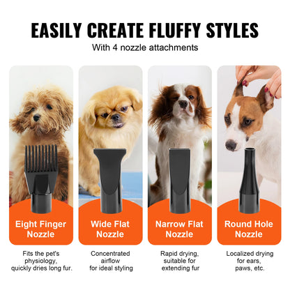 High-Power Adjustable Pet Blow Dryer with Nozzles and Hose
