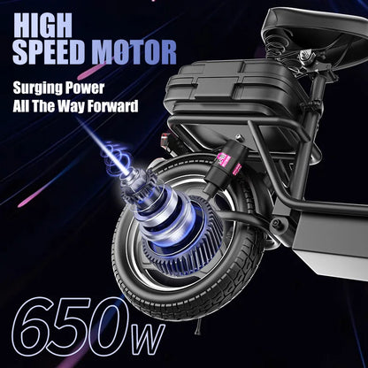 Folding Electric Scooter with Trunk 500W Motor Peak 650W 48V 15Ah 20MPH 24 to 32 Mile Range Motorcycle for Commuting Travel
